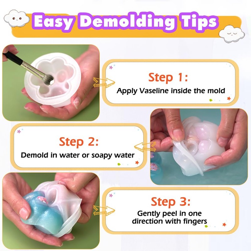 Taba Squishy Kit Set Liquid Gel+3"Paw Silicone Mold+Flocking