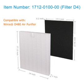 Flintar D480 H13 True HEPA Replacement Filter D4, Compatible with Winix D480 Air Purifier, Made in TAIWAN, H13 Grade True HEPA and 4 Activated Carbon Filters, Item Number 1712-0100-00