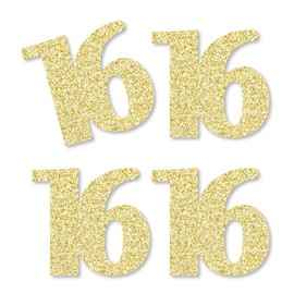 Big Dot of Happiness Gold Glitter 16 - No-Mess Real Gold Glitter Cut-Out Numbers - 16th Birthday Party Confetti - Set of 24