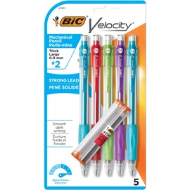 Bic Corporation Products - Mechanical Pencil, Refillable, Rubbergrip, .9mm, 5/PK, Assorted - Sold as 1 PK - Velocity Pencil features a sliding sleeve over the tip to prevent lead from breaking, a top advance lead mechanism, and a sleek barrel. Smooth opa