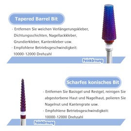 Mesee 4 Pieces 5-in-1 Nail Drill Bits, Tungsten Carbide Nail Drill Bit Set, 2.35 mm Shank Nail Drill Set, Nail Cutter Attachments Professional for Manicure Pedicure Nail Care Purple, M, M, F, F