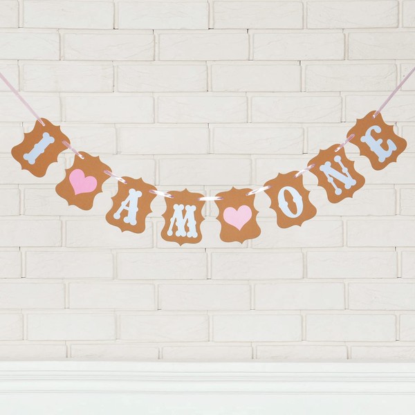 1st Birthday Banner Girl, I AM ONE Banner Easy to Use Upgrade First Birthday Decorations Girl 1st Birthday Party Bunting Banner Baby Shower Decorations Pink