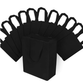 ZENPAC Reusable Gift Bags, Black Fabric Tote Bags with Handles for Small Business, Boutiques, Merchandise, Retail Store Use, Birthdays, Shopping, Bulk, 8x4x10, 12 Pack
