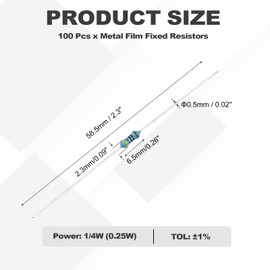 YOKIVE 100pcs 470 Ohm Resistor, 1/4W (0.25W) Metal Film Fixed Resistor, Tolerance +/-1% Resistors, ROHS Certificated