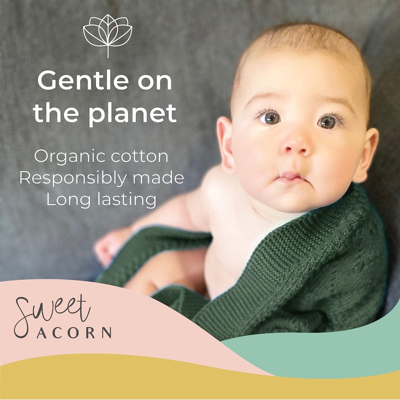 Sweet Acorn Knit Baby Blanket in Elegant Pattern, Organic Cotton