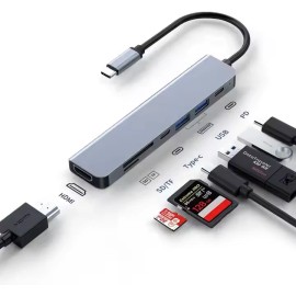 Unbranded USB C Hub Adapter 7 in 1 4k HDMI Output Card Read and USB Hub with HDMI Support