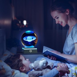 JANARARY Saturn Lamp with LED Touch Base for Teen Bedroom Decor, 3D Crystal Ball Night Light with 7 Color Changing, Room Decor for Teen Boys and Girls, Saturn Light