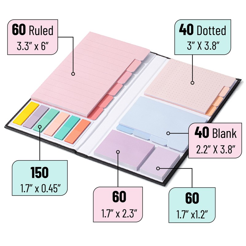 Mr. Pen- Sticky Notes Set, 410 Pack, Pastel Macaron Divider