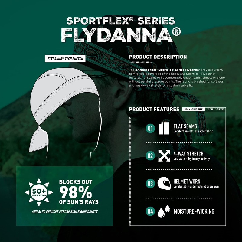 [Zanheadgear] Flydanna SportFlex Helmet Inner Cap, Bandana Cap, Doolag Head