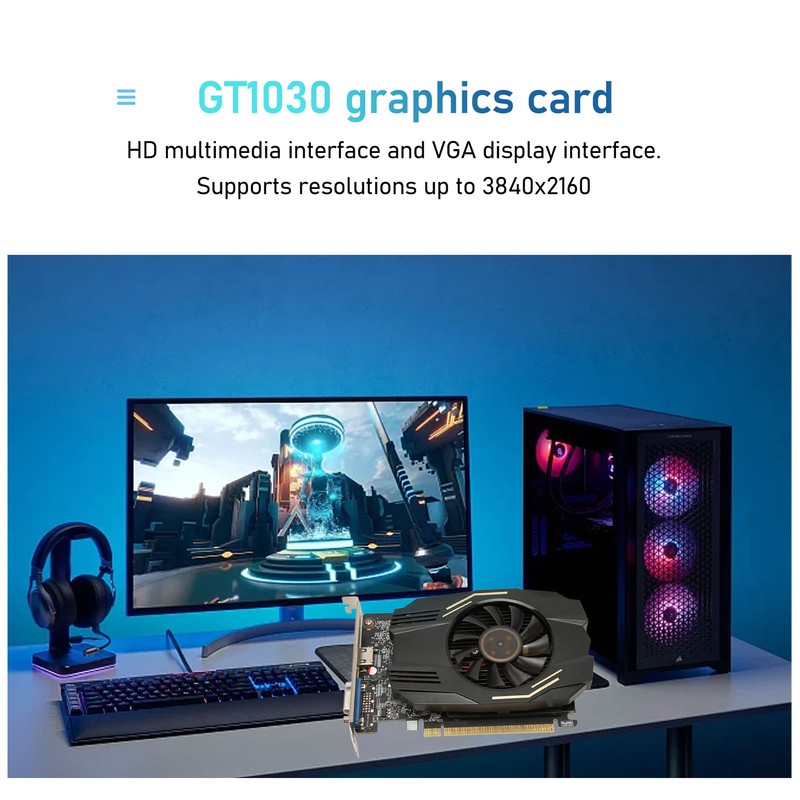 GT1030 2GB DDR5 64bit Graphics Card with Cooling Fan 3840x2160