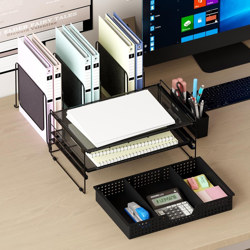 LEKETREE Desk Organizer, Office Organization with Vertical File Holder, File