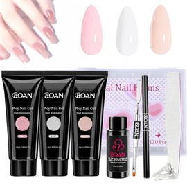 BQAN Poly Nail Gel Kit, 3 Colors Poly Extension Gel With Dual Forms Builder Extension for Nail Tech DIY at Home Manicure Set(Nude,Nude)