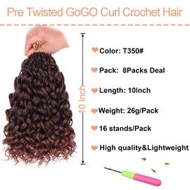 Mscat 8 Packs Gogo Curl Crochet Hair 10 Inch Ombre Ginger Ocean Wave Crochet Hair Copper Red Pre Looped Curly Goddess Box Braids Synthetic Beach Curl Braiding Hair for Women(8 Packs, T350#)