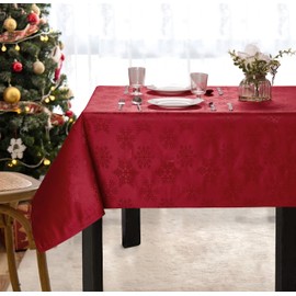 Home Beyond & HB design - 60 x 120 Inch Christmas Rectangular Tablecloth, Waterproof Spillproof Wrinkle Resistant Polyester Table Cover Protector, Red