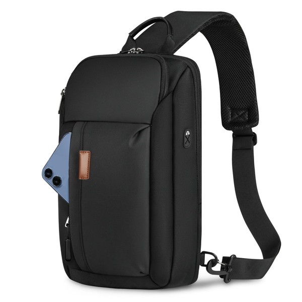 Large Sling Bag for Men Lightweight Waterproof Crossbody Bag Travel Hiking Bag Chest Bag Sling Backpack for Cycling Sport, Black