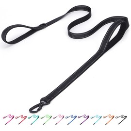 Serijoars Reflective Nylon Dog Leash - Heavy Duty Padded Two Handle Reflective Leash for Night Safety Training for Small Medium Large Breed Pet Dogs (Black, 6FT×1'')