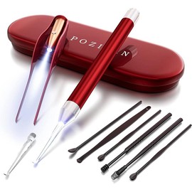 Ear Picker Tweezers with LED Light - 8 Pack Ear Wax Removal Tool Cleaner Kit for  and Adults, Earwax Spoon Digger & Tweezers for Ear Cleaning Tool Gift Set - Color: Purple