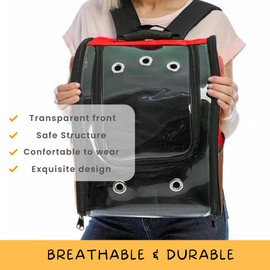 SAVUK Cat Backpack Carrier Pet Buble for Cat Dog Animal Breathable 11 Holes Foldable Small Medium LargeTransparent Large Space Great for Easy Travel Airline Hiking Outdoor Up to 22 Lbs (Red)