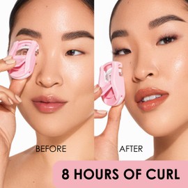 JAPONESQUE Travel Eyelash Curler, Pink - Plastic Eyelash Curlers for Travel Makeup, Go Curl Lash Curler with Bonus Replacement Lash Pad - 1 Pack