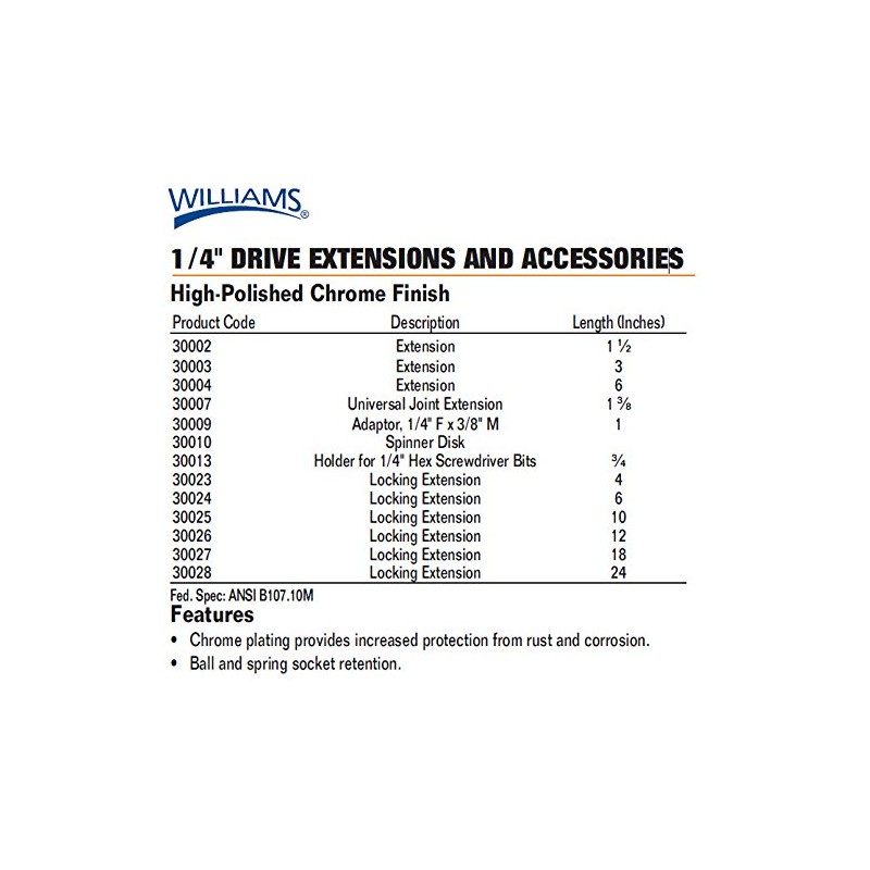 Williams 30027 1/4-Inch Drive Locking Extension Bar, 18-Inch