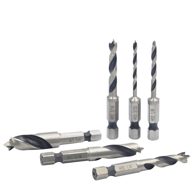 Gasea 6pcs Brad Point Drill Bits Set1/4-Inch Hex Shank HSS