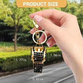 Sylvil Mini Car Whistle Keychain, Sparkling Diamond Auto Keychain, Charming Crystal Whistle Key Ring, Car Accessories (All Black)