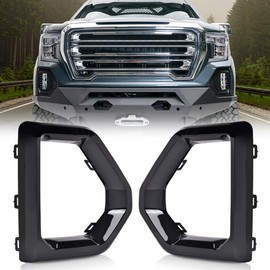 PIT66 Front Fog Light Outer Bezel Cover Set,Compatible with GMC Sierra 2019 2020 2021 Denali SLT AT4 (NOT fit SLE, Base or Elevation Models), Glossy Black 84176753, 84176752