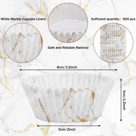 JarThenaAMCS 600Pcs White Gold Marble Cupcake Liners Marbling Cupcake Wrappers Paper Disposable Decorative Muffin Brownie Cups for Baking Birthday Wedding Party Supplies