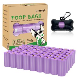 Dog Poop Bag 1140 Counts 57 Rolls, Unscented Doggy Poop Bags, Leak-Proof Dog Bags for Poop, Extra Thick Strong Dog Waste Bags with Dispenser - Purple (13 x 9 Inches)