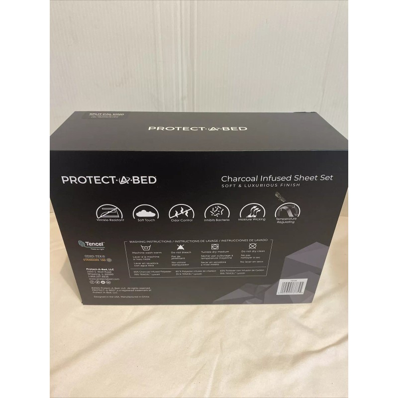 Protect-a-Bed Charcoal Infused Sheet Set Gray Split King