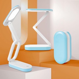 GEPROSMA Cordless Desk Lamp Reading Light Rechargeable,Small Table Lamp Battery*2 Operated 3000MAH,Foldable/Portable/Touch 3 Light Modes, for Kids Home Bedroom Bedside Dorm,Blue