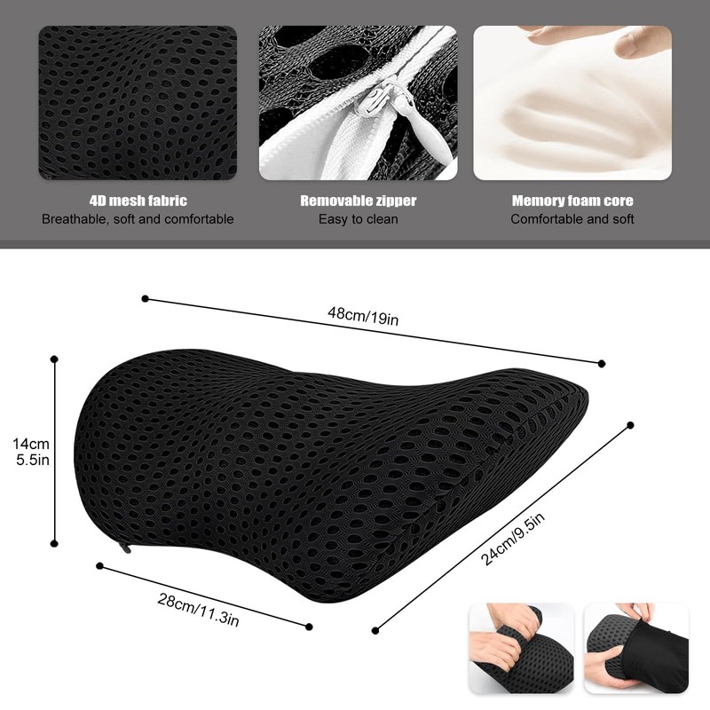Lumbar Cushion, Back Cushion with Removable Elastic Band, Non-Slip Lumbar