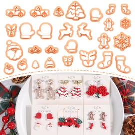 Puocaon Christmas Polymer Clay Cutters - 24 Winter Holiday Christmas Earrings Clay Cutters, Snowflake Reindeer Clay Cutters for Jewelry, Santa Claus Gingerbread Clay Earring Cutters Gloves Socks