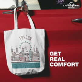 Lang Horn London Souvenir Tote Bag Novelty Present Gift - 14x16 inch Cotton Long Handle Gifts London Shopping Bag London Shoulder Bag Keepsake, Memorabilia