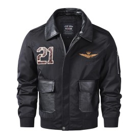 Polyester Men's Long Sleeved Flight Suit Jacket with Collar and Fleece, Suitable for Spring and Autumn Leisure Outdoor SportsColor: Army Green, Size: L