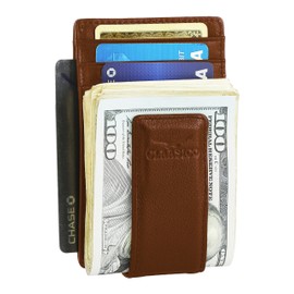 Money Clip - Men's Leather Wallet Slim Front Pocket RFID Blocking with Super Strong Magnetic