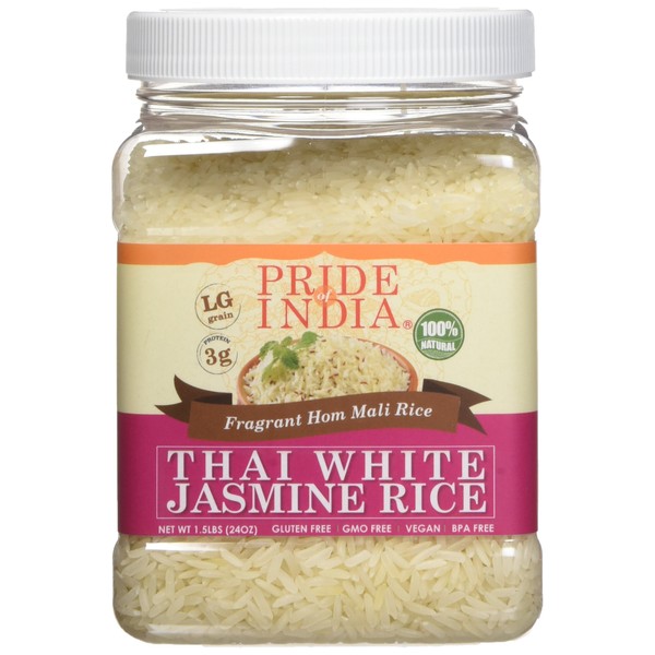 Pride Of India - Thai White Jasmine Rice - Fragrant Hom Mali Rice, 1.5 Pound Jar