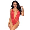 LEG AVENUE Floral Lace Bodysuit & Lace Robe Medium (Red)