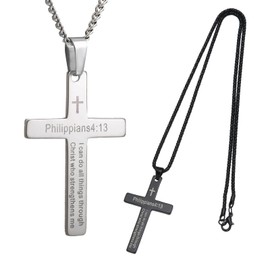 2PCS Cross Necklace, Cross Necklace Men, Stylish Cross Chain, Sturdy Cross Pendant, Suitable for Men and Women, Birthday Christmas Thanksgiving Easter Gift
