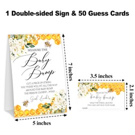 GOLRMC Baby in Bloom How Big is Mommys Belly Game, Measure The Baby Bump Baby Shower Game, Honey Bee Baby Shower Party Decor & Supplies, 1 Sign & 50 Guess Cards-A11