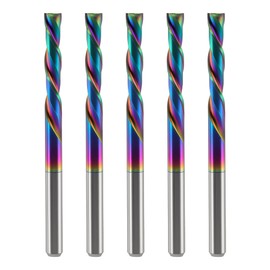 BFVV 5 pcs CNC Router Bit Set: 1/8-inch Shank, 2-Flute Spiral Down-Cut Solid Carbide Milling Cutters with DLC Coating for Precision Wood Carving Applications