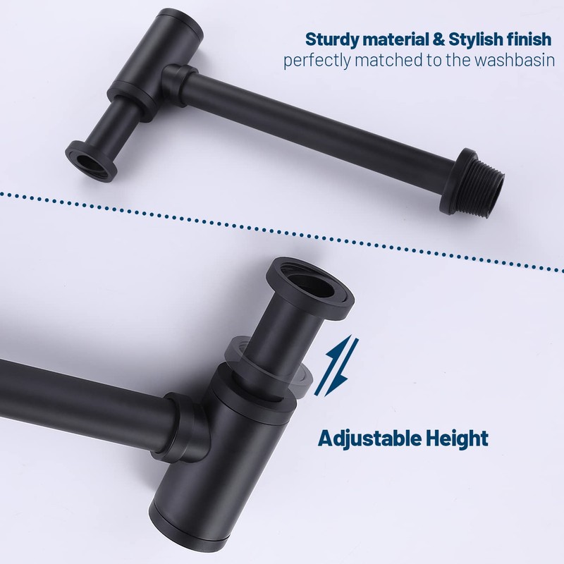 HAMOLER Round Bottle P-Trap 1 1/4 Adjustable Bathroom Basin Sink