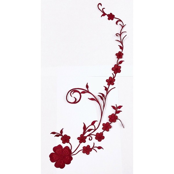 19" Red Flower Embroidery Iron On Applique Patch---LY001