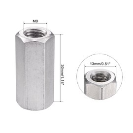 uxcell M8 x 1.25-Pitch 30mm Length 304 Stainless Steel Metric Hex Coupling Nut, 5-Pack