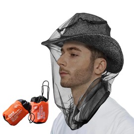 2 Pack Mosquito Head Net Mesh for Insect, Face Neck Fly Netting Hood from Bugs Gnats Noseeums Screen Net for Hiking, Outdoors, Fishing, Gardening, Black