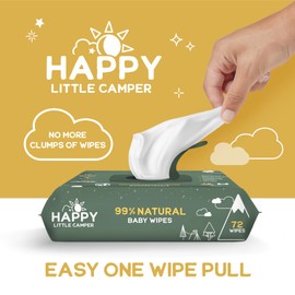 Happy Little Camper Natural Flushable Wipes - Hypoallergenic & Chlorine-Free Wet Wipes with Aloe Vera, Chamomile and Pomegranate Extract - Unscented Baby Wipes Safe for Sensitive Skin - 50 Count