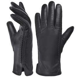 Harssidanzar HL001EU Women's Winter Warm Lining Lambskin Leather Gloves Touchscreen Texting Warm Driving Gloves, black