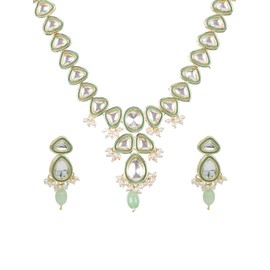 Bodha - Juego de aretes de collar Dori ajustable con perlas y circonita cúbica chapada en oro tradicional para mujer, Adjustablew, Latón, Sin piedra preciosa