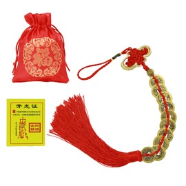 Bwinka Chinese Lucky 10 Coins Charm on Auspicious Red Cord Feng Shui for Wealth and Success