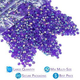16000PCS Dark Purple AB Resin Rhinestones for Crafting 3mm 4mm 5mm Violet Flatback Jelly Stones Bulk SS10 SS16 SS20 Diamonds Crystals Gems Charms for Nails Face Eyes Makuep Tumblers Bottles DIY Crafts